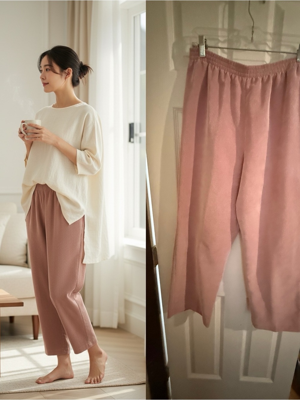 Alfred Dunner Petite Dusty Rose Ribbed Pull-On Pants Size 14P